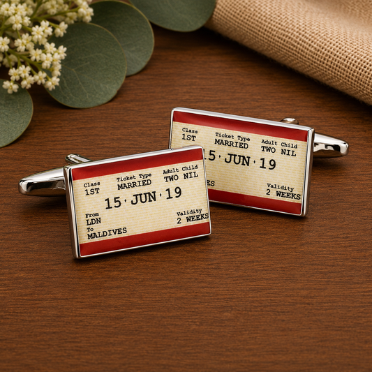 Personalised Travel Ticket Wedding Cufflinks