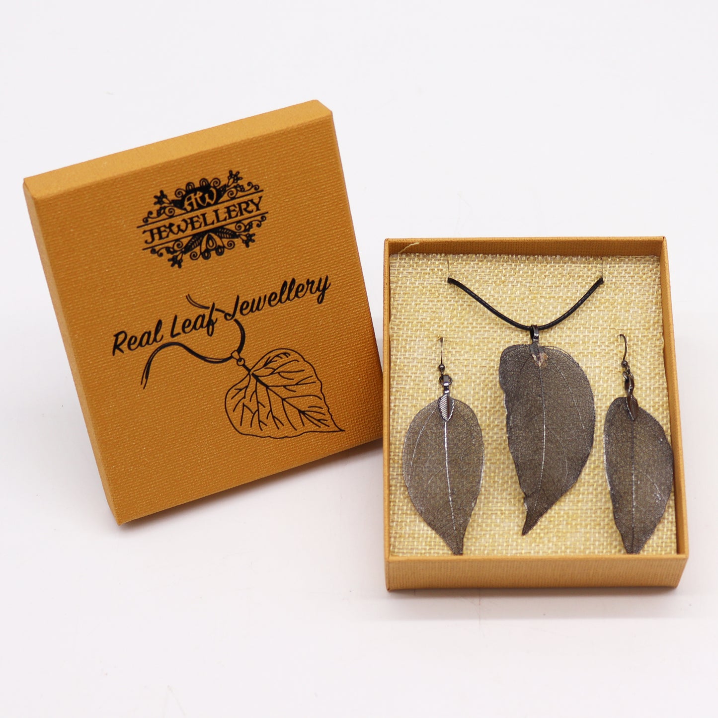 Pewter Bravery Leaf Necklace and Earring Set