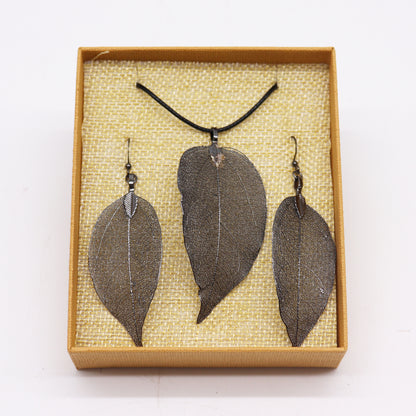 Pewter Bravery Leaf Necklace and Earring Set