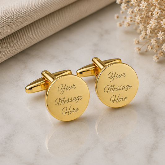 Plain Gold Round Wedding Cufflinks Engravable