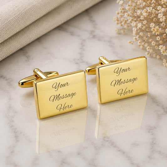 Plain Gold Rectangle Wedding Cufflinks Engravable