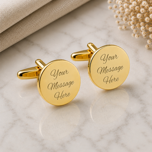 Plain Gold Round Wedding Cufflinks Engravable