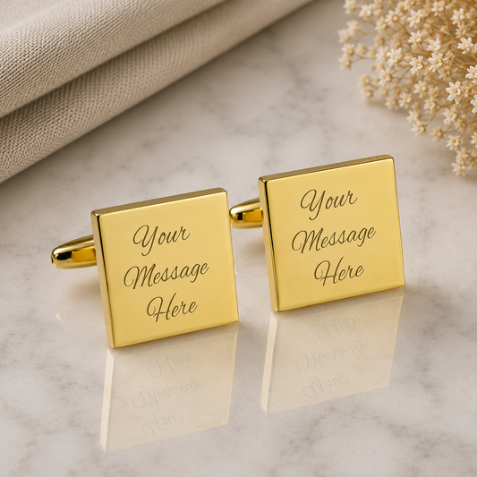 Plain Gold Square Wedding Cufflinks Engravable