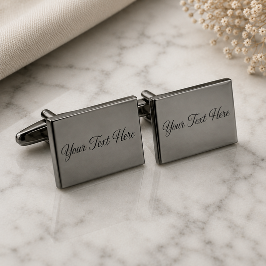 Plain Gunmetal Rectangle Wedding Cufflinks Engravable