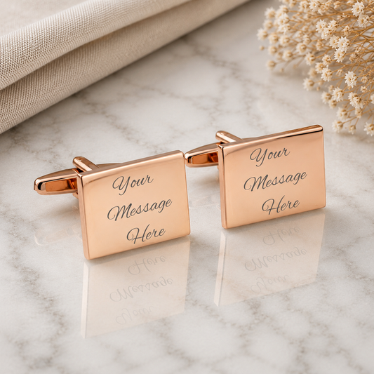 Plain Rose Gold Rectangle Wedding Cufflinks Engravable