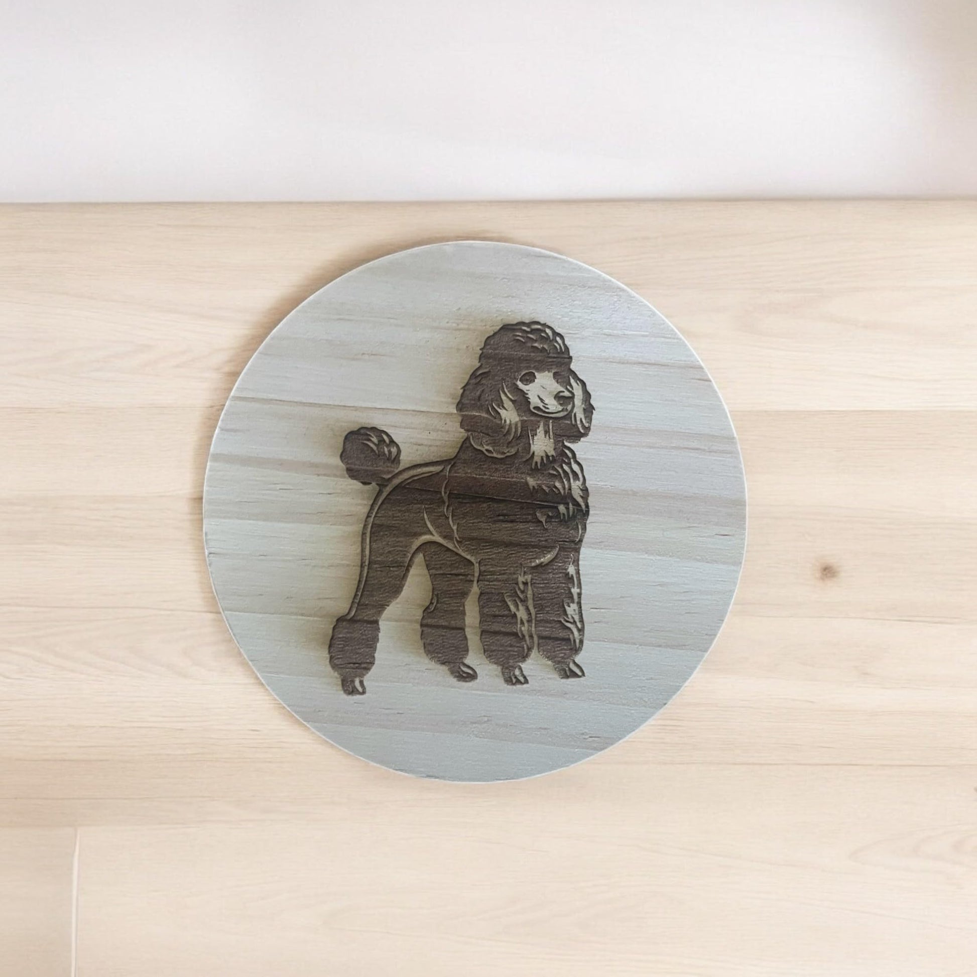 Poodle Coaster Round Wooden Coaster with Engraved Dog Design