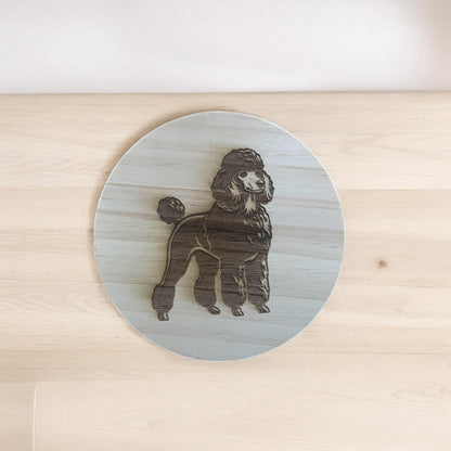Poodle Coaster Round Wooden Coaster with Engraved Dog Design