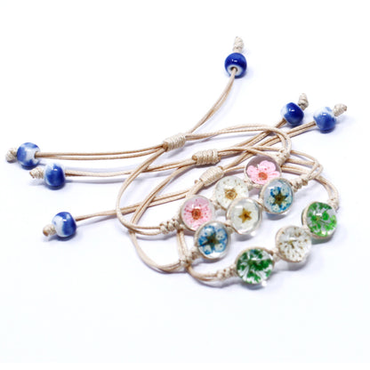 Pressed Flowers Tri-Flower Bracelet