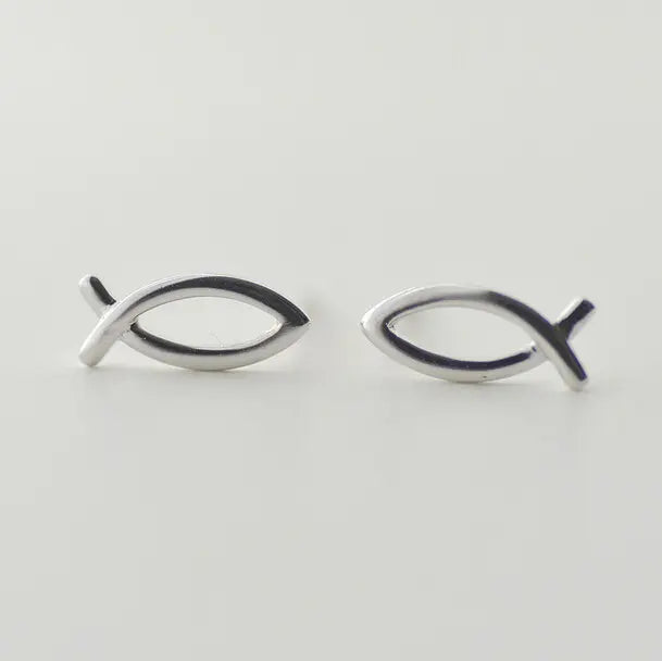 Religious Fish Earrings Stud 925 Silver | Ashton and Finch