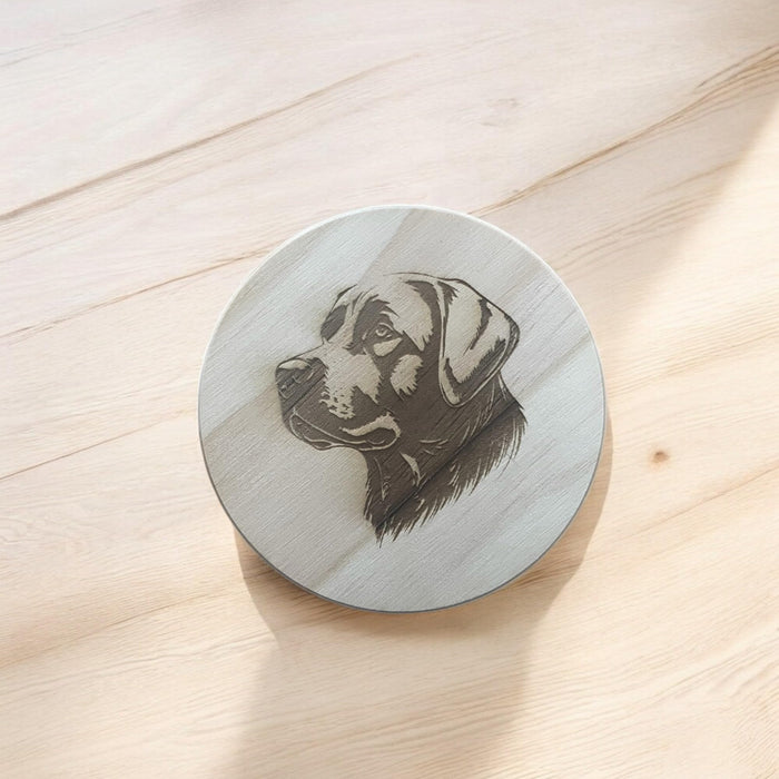 Retriever Coaster Round Wooden Coaster with Engraved Dog Design
