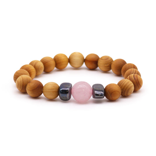 Rose Quartz Cedarwood Heart Chakra Bangle