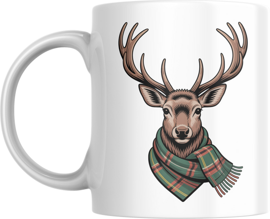 Scottish Stag Mug – Tartan Scarf Coffee Cup