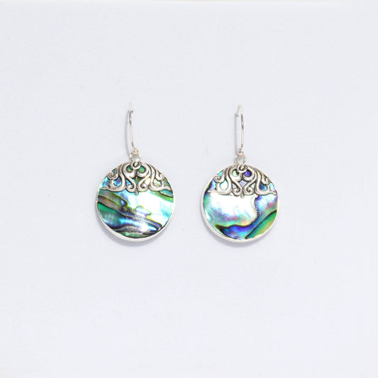 Shell and Silver Classic Disc Earrings - Abalone