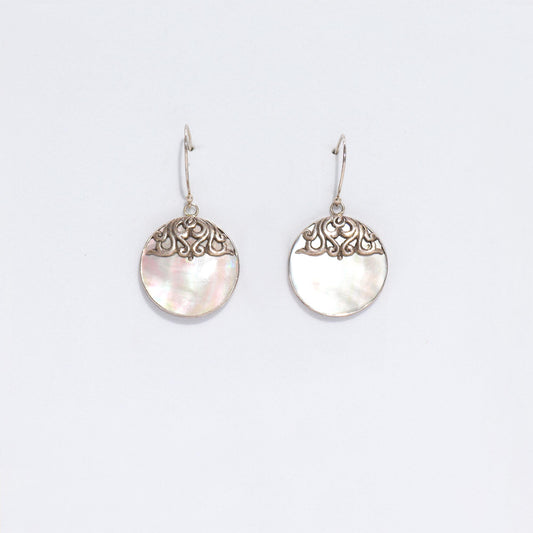 Shell and Silver Classic Disc Earrings - Mother of Pearl