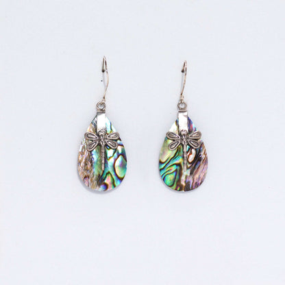 Shell and Silver Dragonfly Earrings - Abalone