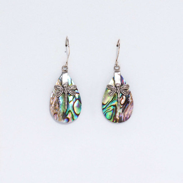 Sterling Silver Abalone Dragonfly Drop Earrings