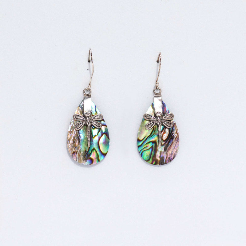 Sterling Silver Abalone Dragonfly Drop Earrings