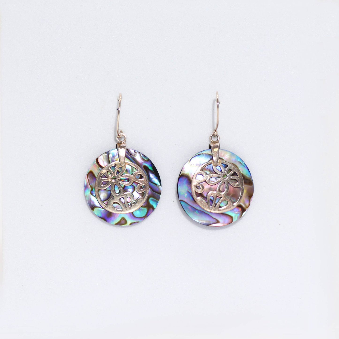 Shell and Silver Flower Earrings - Abalone