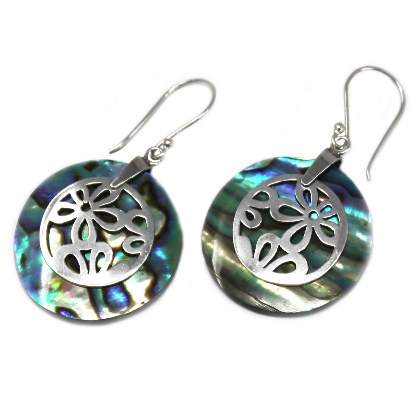 Shell and Silver Flower Earrings - Abalone