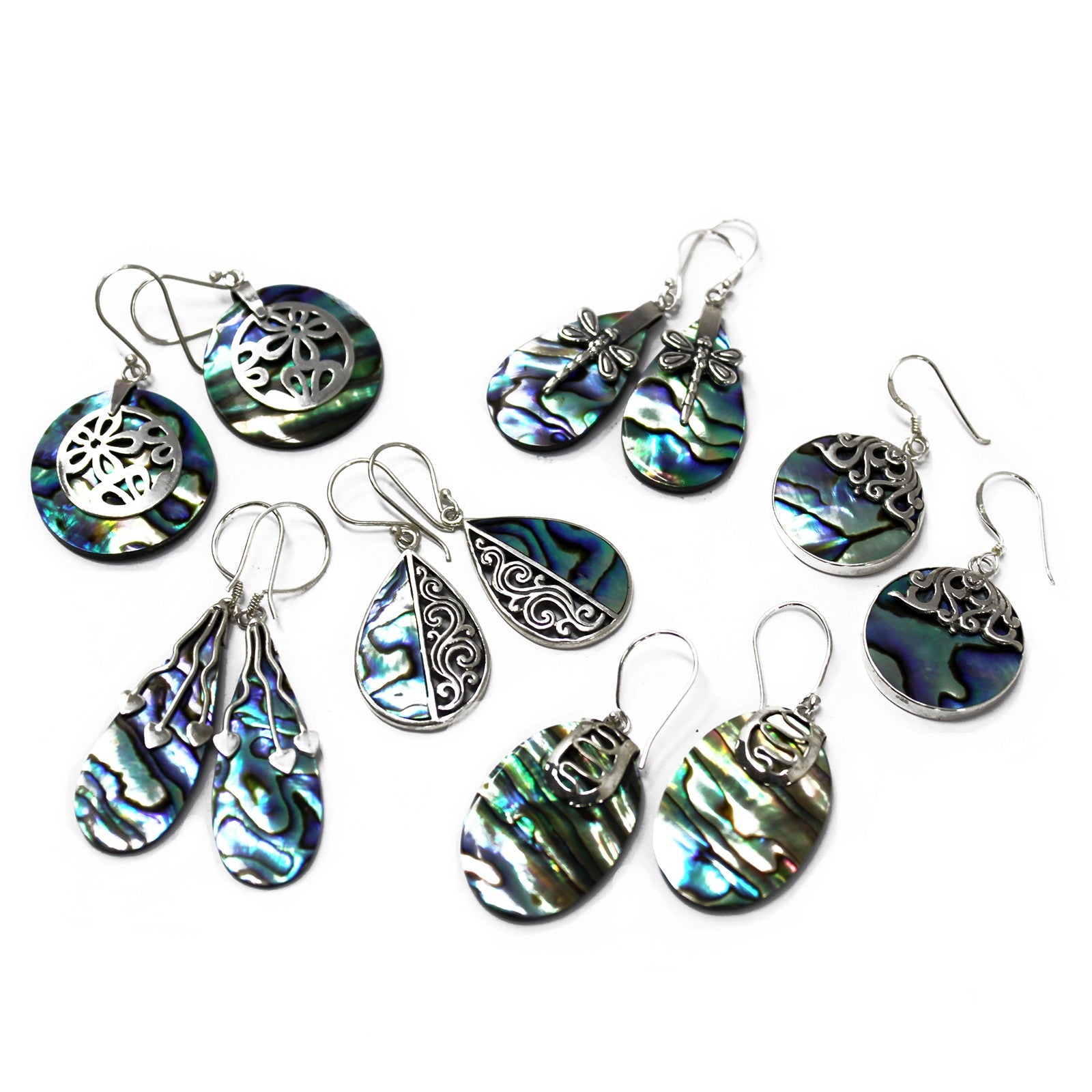 Shell and Silver Flower Earrings - Abalone