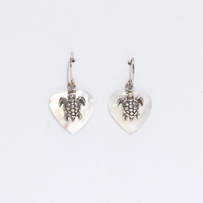 Shell and Silver Sea Turtle Earrings - Mother of Pearl