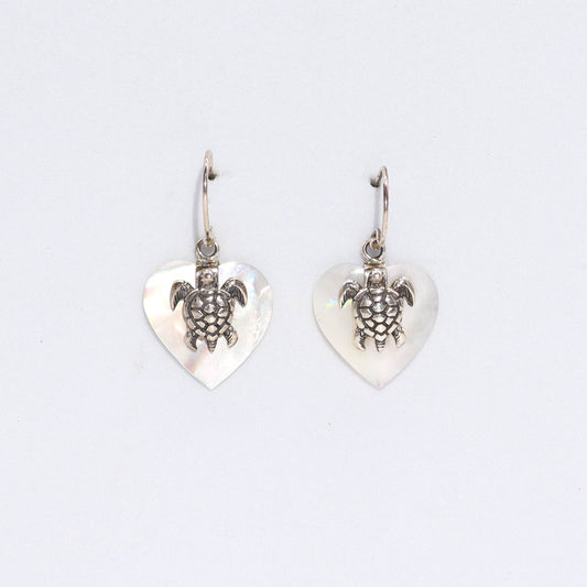 Shell and Silver Sea Turtle Earrings - Mother of Pearl