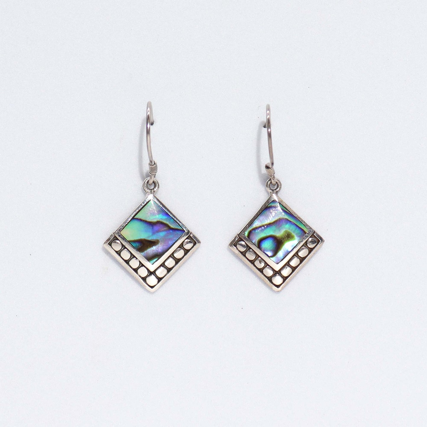 Shell and Silver Square Dot Earrings - Abalone