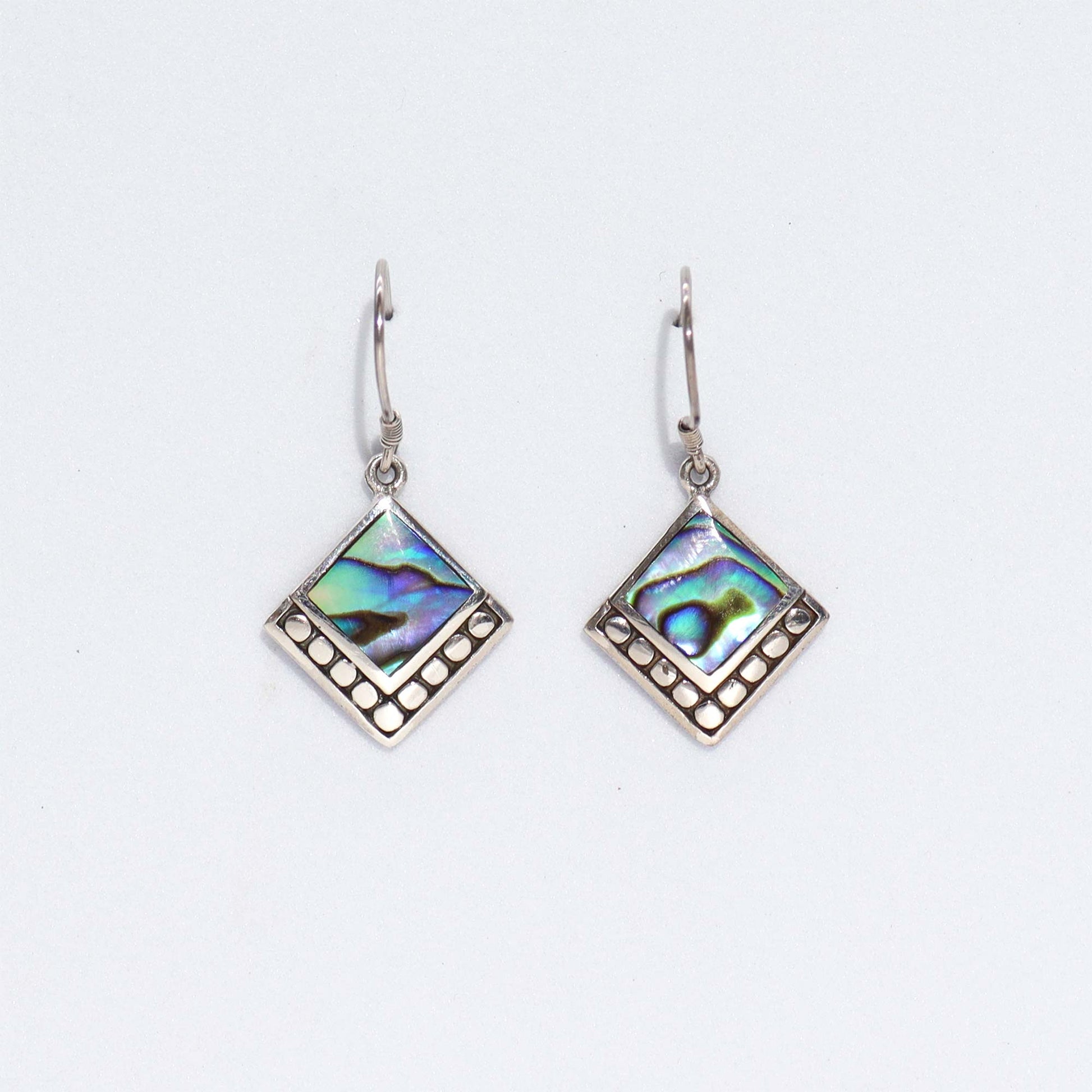 Shell and Silver Square Dot Earrings - Abalone