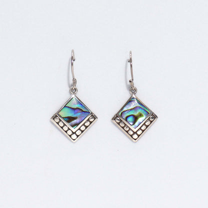Shell and Silver Square Dot Earrings - Abalone