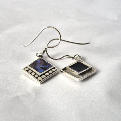 Shell and Silver Square Dot Earrings - Abalone