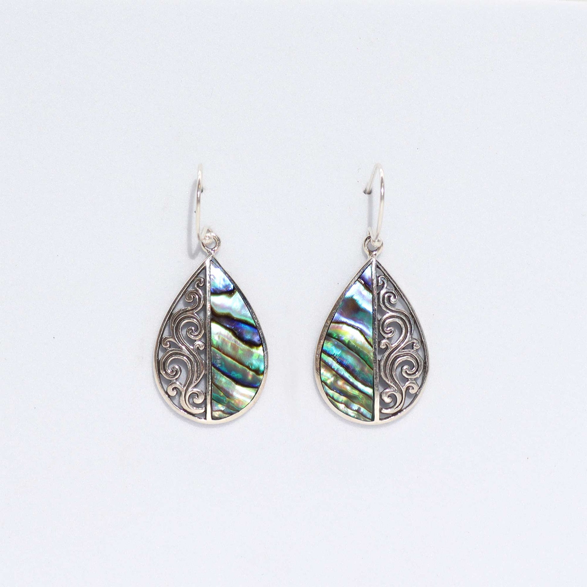 Shell and Silver Teardrop Earrings - Abalone