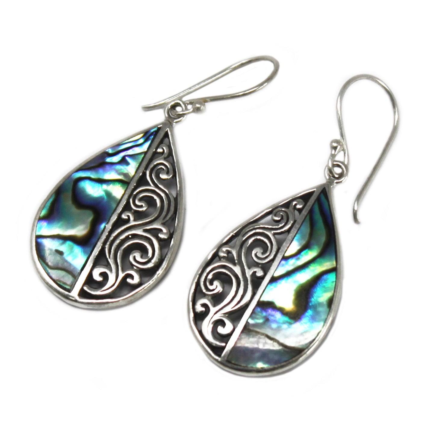 Shell and Silver Teardrop Earrings - Abalone
