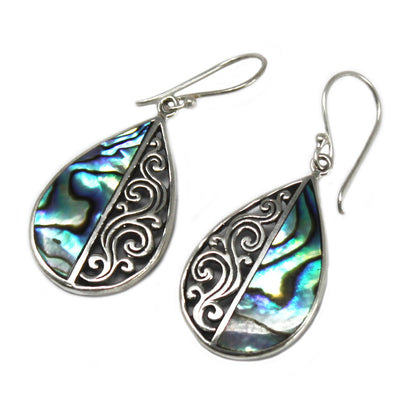 Shell and Silver Teardrop Earrings - Abalone