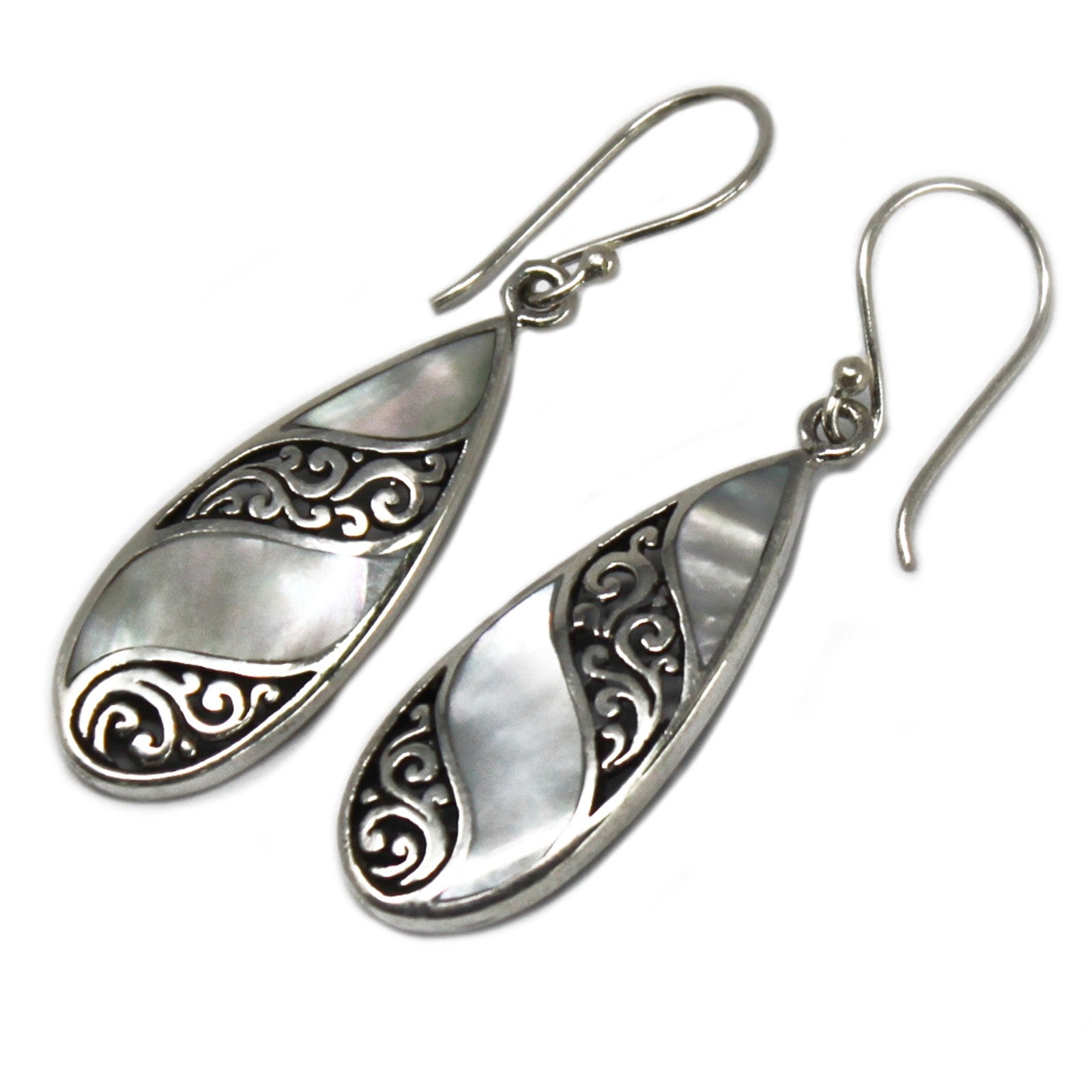 Shell and Silver Teardrop Earrings - Mother of Pearl