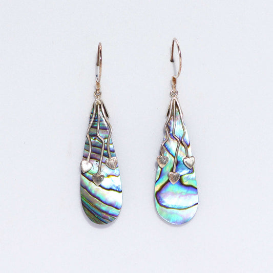 Shell and Silver Three Hearts Earrings - Abalone