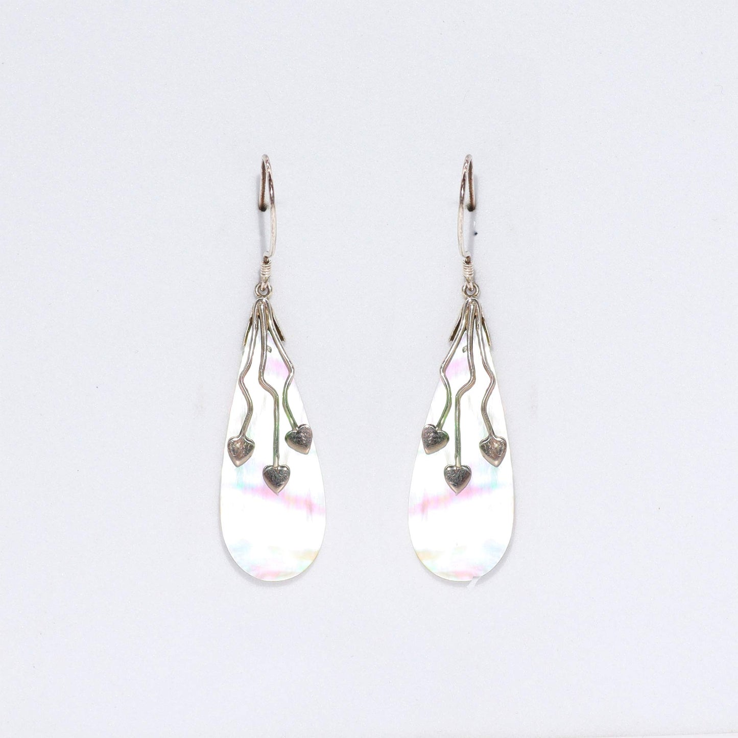 Shell and Silver Three Hearts Earrings - Mother of Pearl