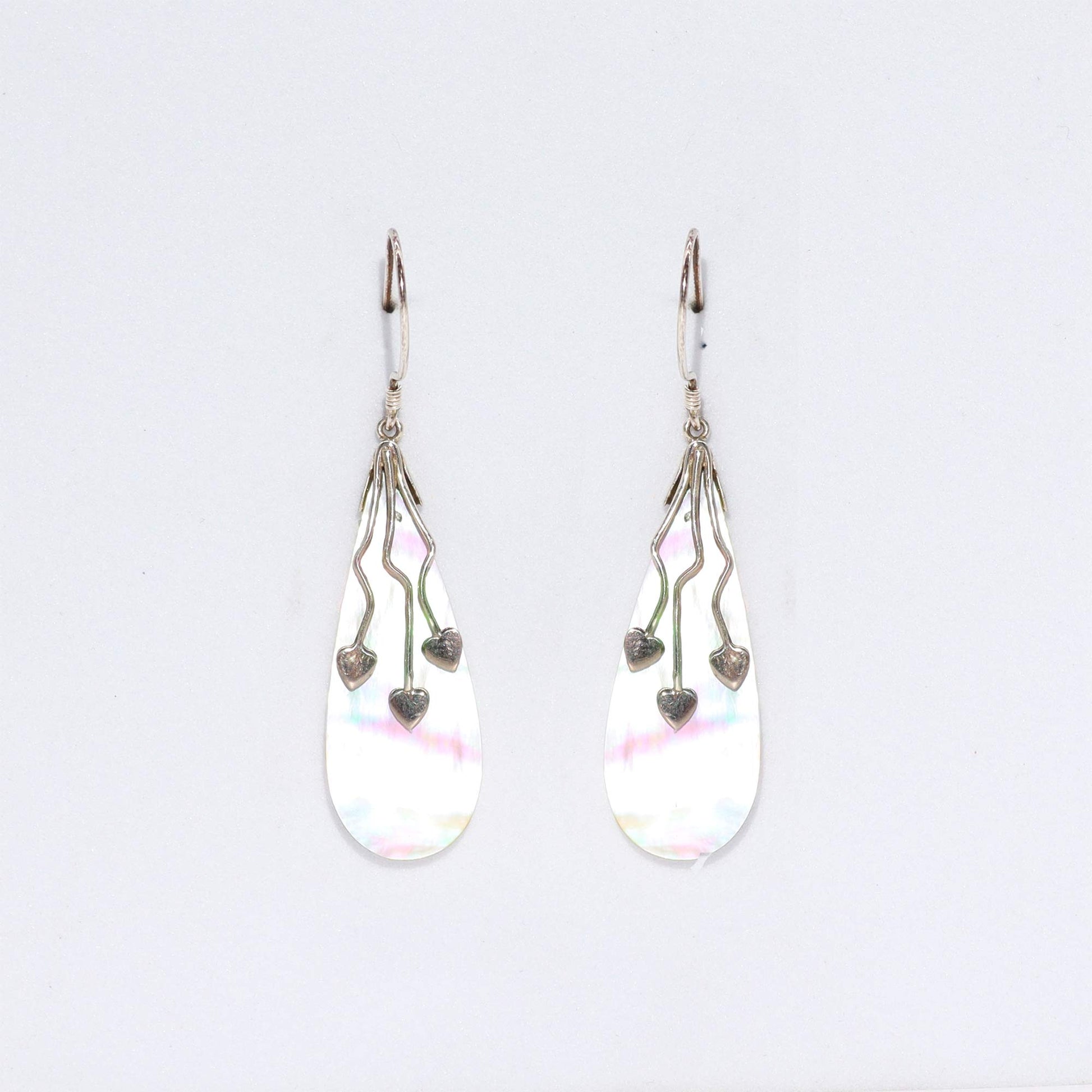 Shell and Silver Three Hearts Earrings - Mother of Pearl