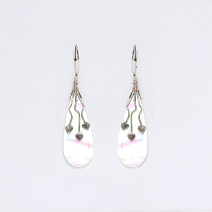 Shell and Silver Three Hearts Earrings - Mother of Pearl