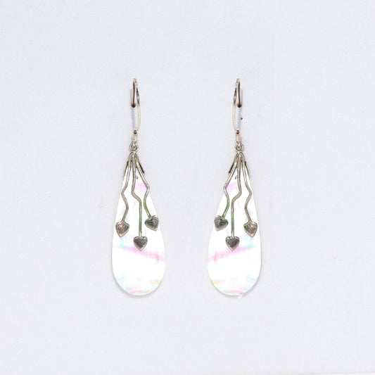 Shell and Silver Three Hearts Earrings - Mother of Pearl