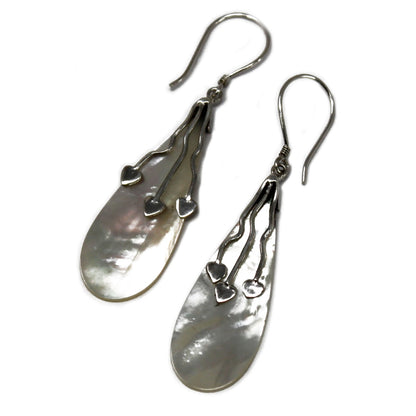 Shell and Silver Three Hearts Earrings - Mother of Pearl