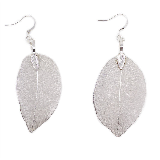 Silver Bravery Leaf Earrings
