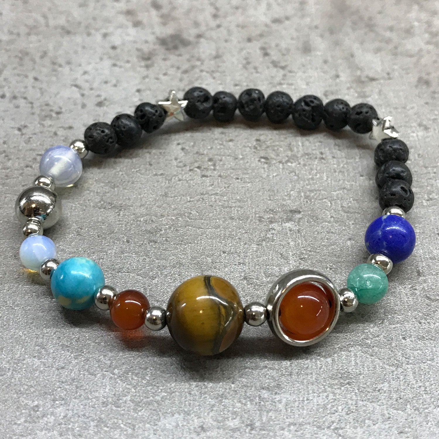 Silver Solar System Lava Stone Bracelet