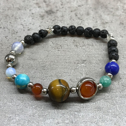 Silver Solar System Lava Stone Bracelet