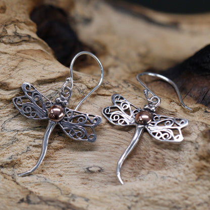 Silver and Gold Dragonfly Earrings