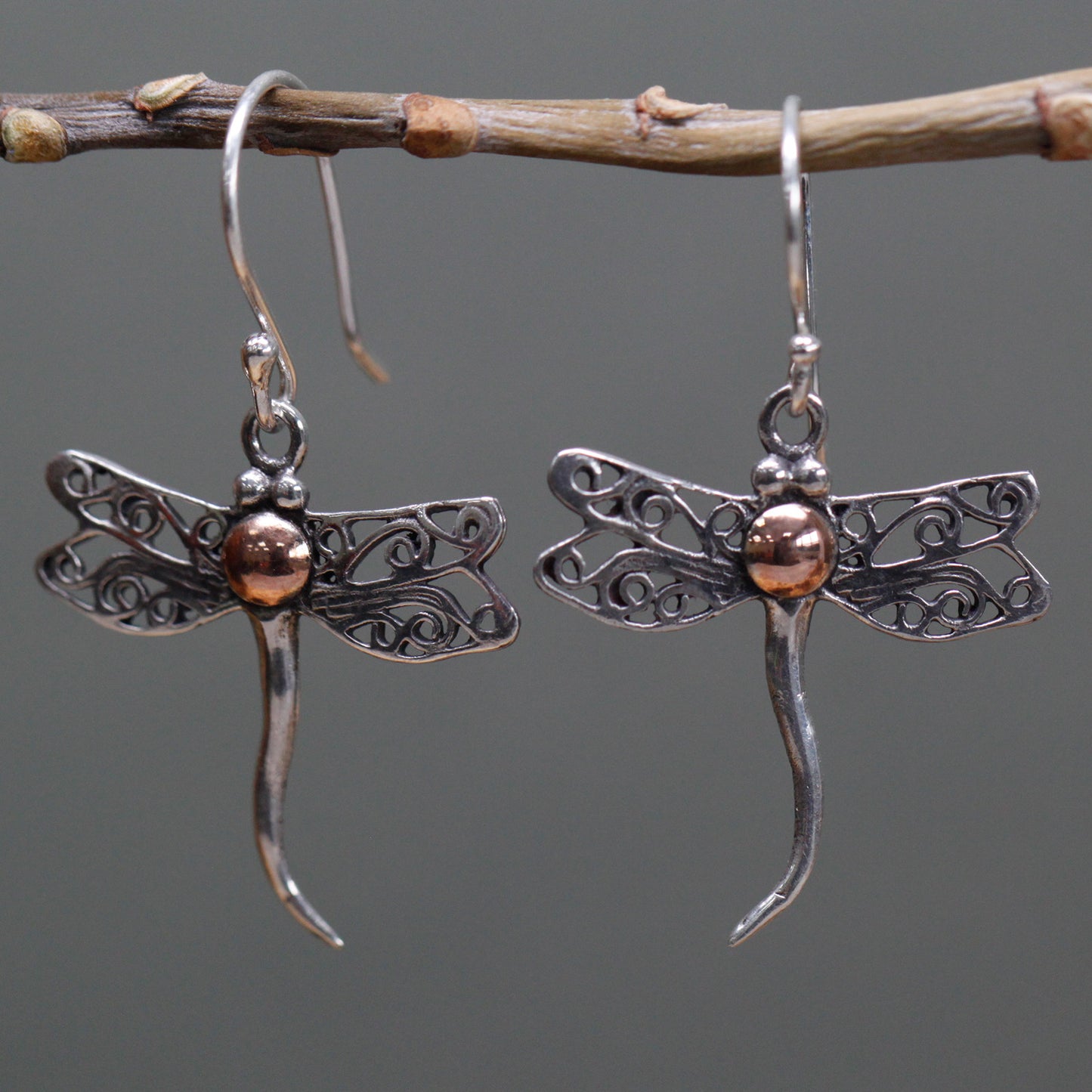 Silver and Gold Dragonfly Earrings