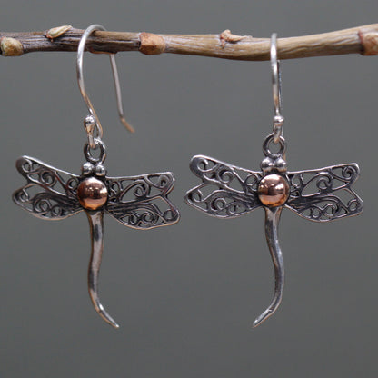Silver and Gold Dragonfly Earrings