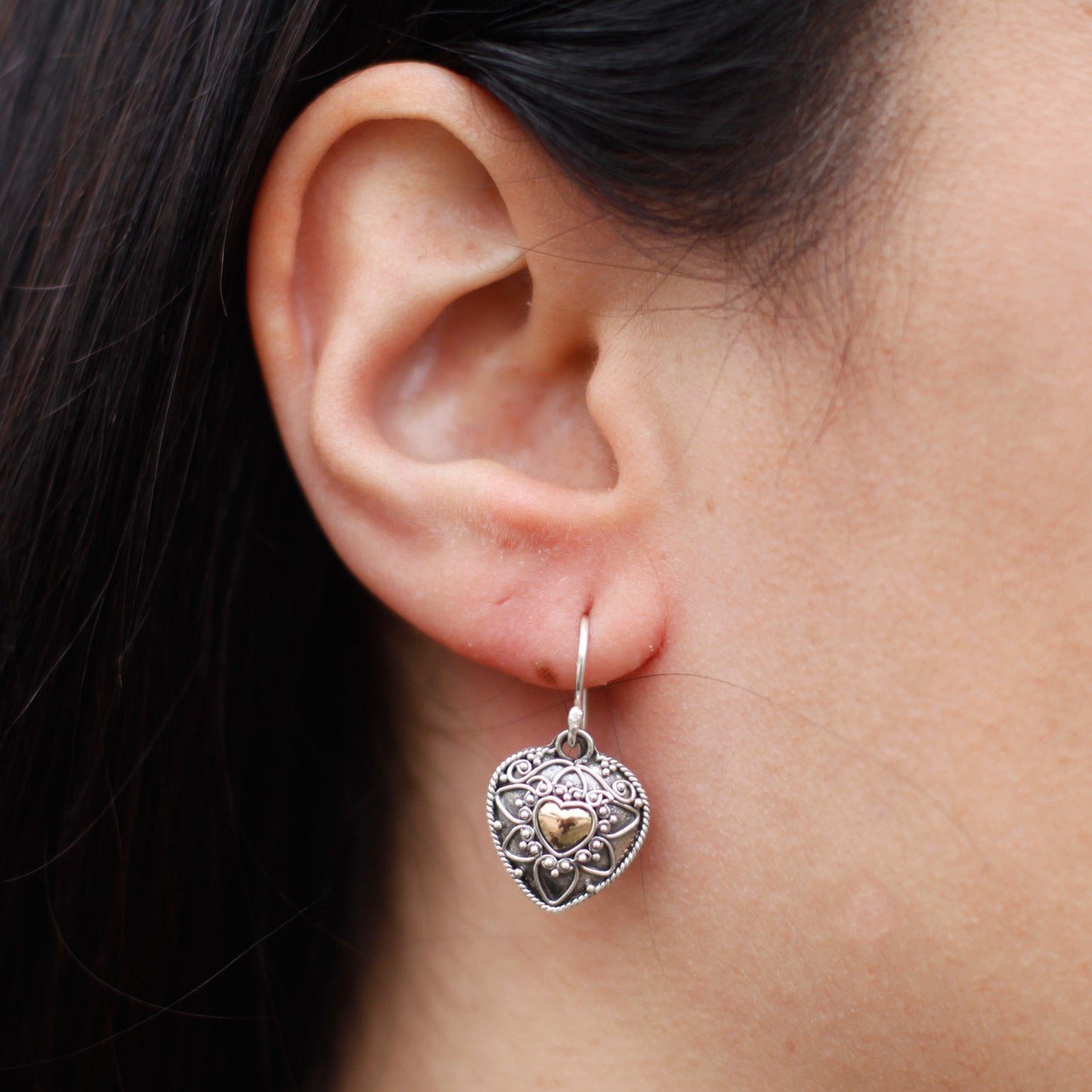 Silver and Gold Mandala Hearts Earrings