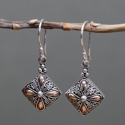 Silver and Gold Square Drop Earrings
