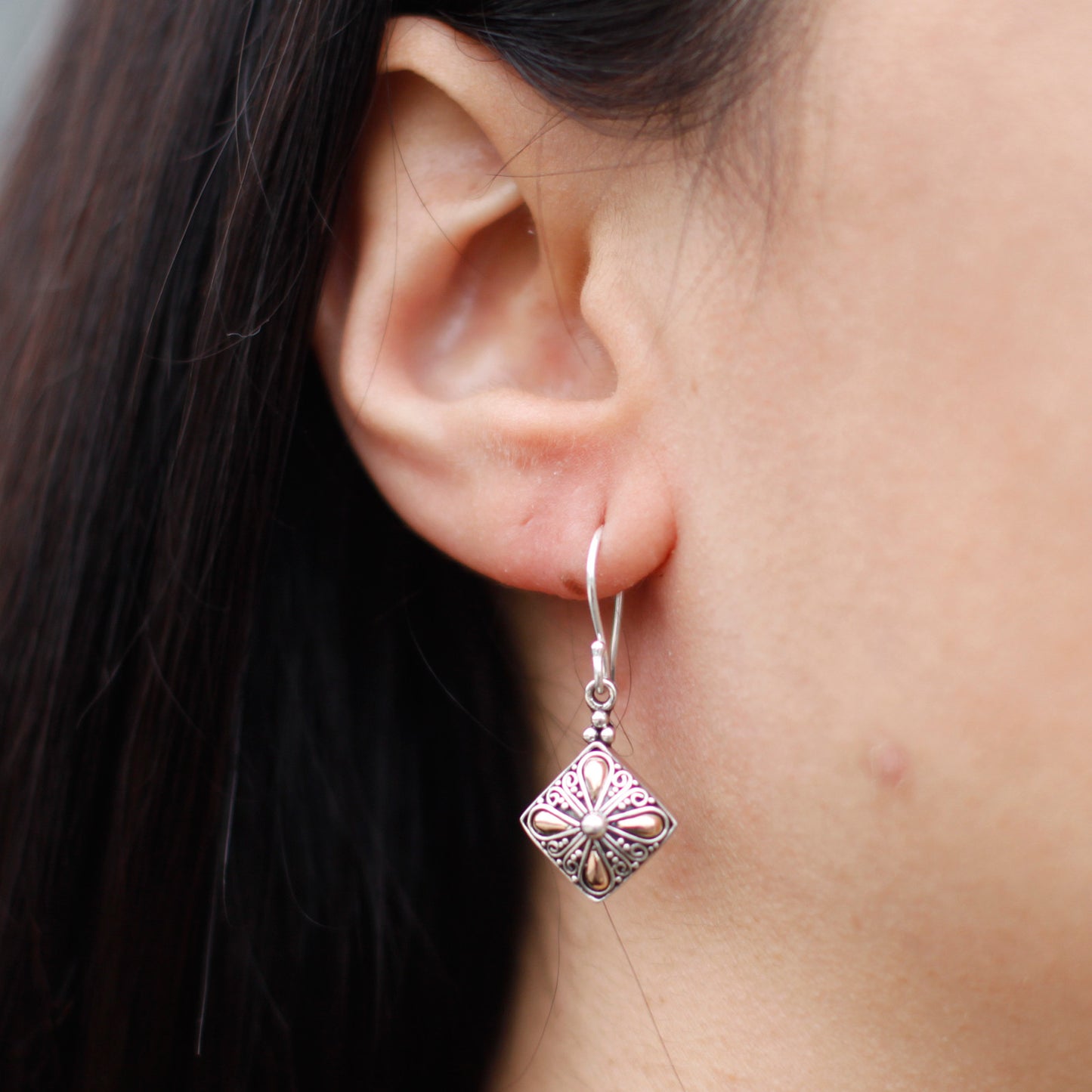 Silver and Gold Square Drop Earrings