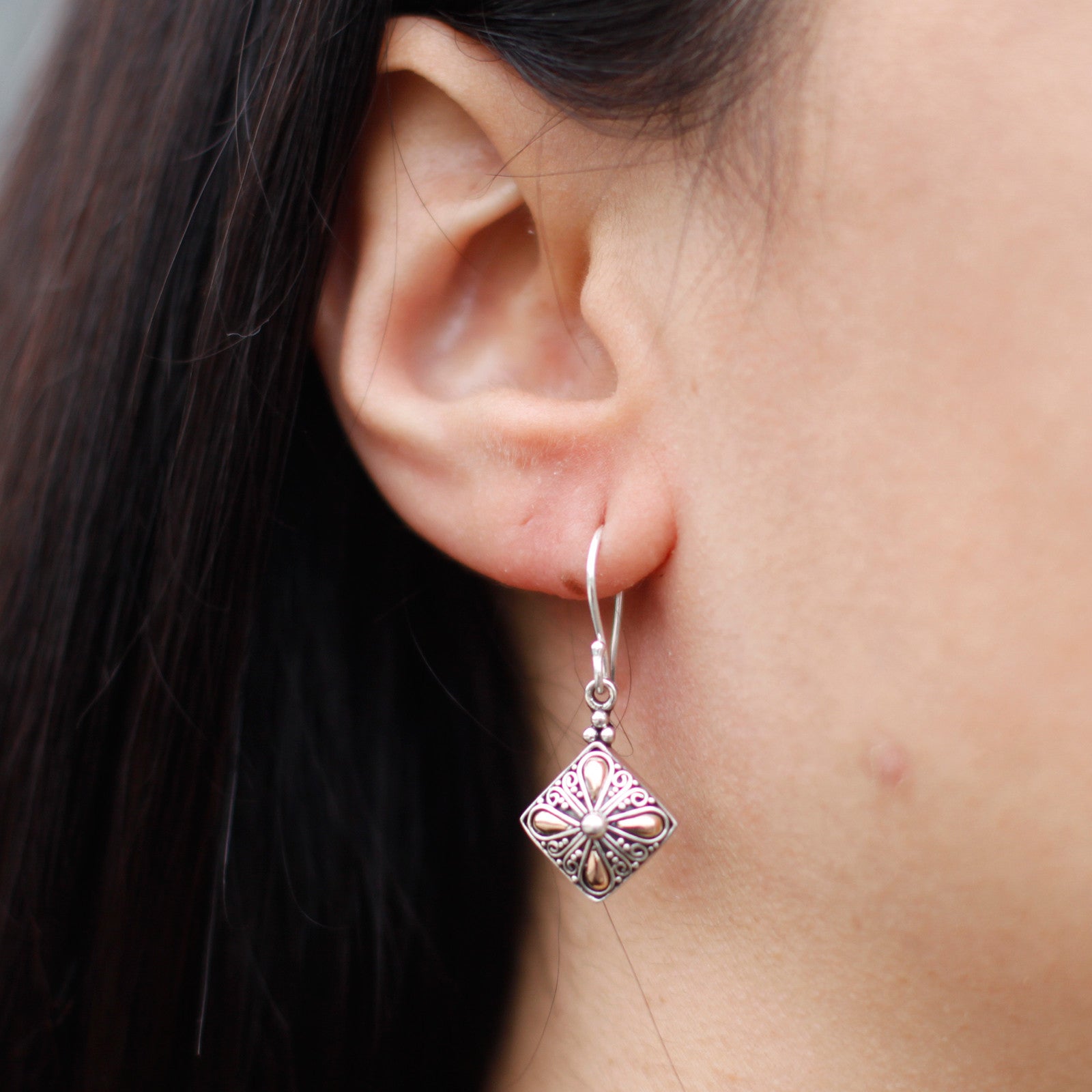 Silver and Gold Square Drop Earrings